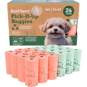 Dog Poop Bags 100% Certified Compostable Pet Waste Bags Eco-Friendly Dog Poop Bag Leak-Proof & Extra Thick 360-Count, 24 Rolls, Scented Dog Waste Bags Nature-Degradable Pet Waste Bags