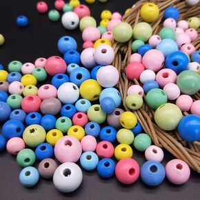 DAHI 550pcs Colorful Round Wooden Beads for Craft Natual Wooden Beads Assorted Farmhouse Loose Craft Bead Painted Wooden Beads for DIY Jewelry Making (0.8/1/1.2cm Color 550pcs)