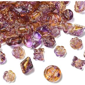 KitBeads 260pcs Random Purple Assorted Beads Baroque Transparent Aesthetic Beads Y2K Oval Round Leaf Butterfly Flower Beads for Jewelry Making Bracelet Craft