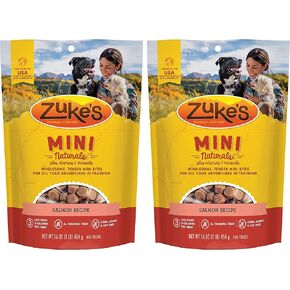 Zuke's Mini Naturals Dog Training Treats, Salmon Recipe, Soft Mini Dog Treats with Vitamins & Minerals, Made for All Breed Sizes (Salmon, 16 Ounce (Pack of 2)