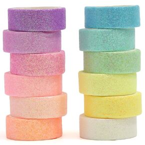 Glitter Washi Tape Set 12 Rolls Sparkling Foil Decorative Sprinkle Colored Masking Tapes for Arts, DIY Crafts, Journals, Planners, Scrapbook, Wrapping (12 Colors)