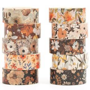 10 Rolls Blooming Flowers Washi Tape Set Floral Arts Adhesive Tapes Colorful Garden Decorative Masking Tape Sets for Craft, Kids, Scrapbook, DIY, Gift Wrapping (2-Romance)