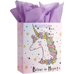 Bobobag 13" Large Gift Bag with Tissue Paper for Girls happy Birthday gift bags (Unicorn)