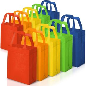 MAQIHAN Non-Woven Party Favor Bags - Colorful Reusable Bags Non Woven 10 Pack Solid Color Reusable Tote Bags Bulk With Handles Nonwoven Reusable Grocery Bags For Christmas Gifts Celebrations Small Bag
