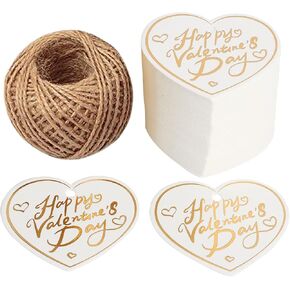 Gift Wrap Tags,100pcs Paper Heart-Shaped Happy Valentine's Day Tags with Natural Jute Twine for Gift Bags and DIY Projec(White)