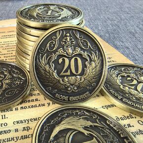 Dual-Sided Metal Coin with Hope Endures Design, 20 Number Embossed, RPG Dice Spinner