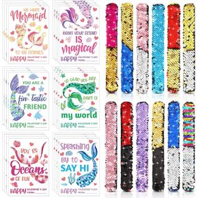 Hanaive 24 Pack Valentines Day Day Mermaid Sequin Slap Slap Clap Fail