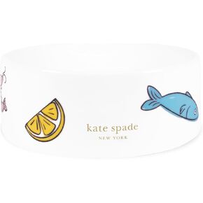 kate spade new york Cat Bowl, Durable Ceramic Pet Bowl for Food and Water, Seafood Toss