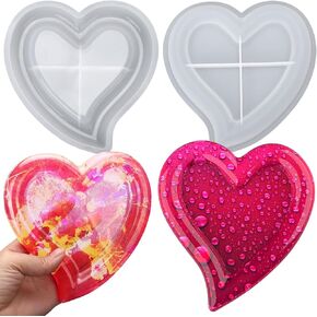 Juome 2Pcs Heart Tray Resin Molds Silicone, Valentines Love Heart Shape Silicone Molds for Epoxy Resin Casting for DIY Candle Holder, Jewelry Container Storage, Home Table Decor