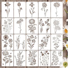 Small Flower Stencils for Painting on Wood Garden Fence Reusable Spring Floral Wildflower Sunflower Stencil Wildflower Templates for Drawing on Wall Furniture Crafts Canvas (Flower20)