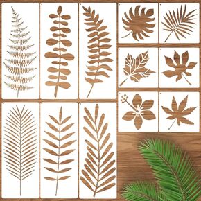 Tropical Leaf Stencils (12 PCS), Monstera Palm Leaves Drawing Templates, Reusable Art Painting Stencils, Large Plant Pattern Guides for Wall Decor, DIY Craft Supplies