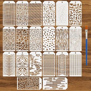 20 PCS Mixed Media Art Stencils Texture Stencils for Painting Reusable Art Deco Stencils with Brushes Stencils for Crafts Layering Drawing Templates for DIY Crafts Paper (9.5 x 5 Inch)