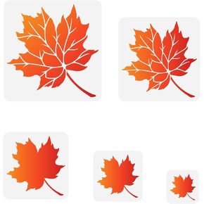 FINGERINSPIRE 5PCS Maple Leaf Stencils 3.9/5.9/7.9/9.8/11.8inch Square Leaves Painting Stencil Autumn Plants Stencil Plastic PET Drawing Template for Home School Office Wall Furniture Door Floor