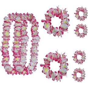 Leis for Luau Party ، 8 PCS Hawaiian Leis Flower Loll Flower ، معصم عقال القلادة ، حزب الشاطئ ، إكسسوارات زهرية زهرية زرقاء أبيض للنساء (8pcs الوردي = 2sets)