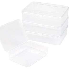 32 mm Mini Plastic Storage Containers Box with Lid, 3 Pcs Clear Rectangle Box, Small Storage Containers Travel Case, Small Plastic Containers Box for Collecting Small Items Beads Jewelry Cards Crafts