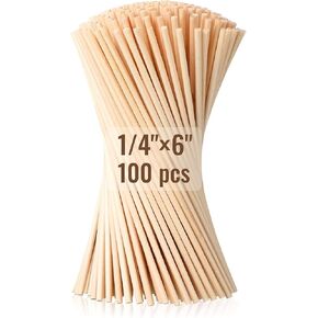 ALBO Bamboo Wooden Dowel Rods 100 PCS 1/4" x 6" Inch Round Wood Sticks for Crafts, DIY Projects and Macrame Hardwood Assorted Bouquet Sticks Cake Dowels for Tiered Cakes
