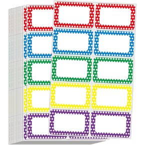 L LIKED 200 Name Tags Stickers, Colorful Star Border, 3.5" x 2.25" Name Labels for School Office Home (200 Labels)