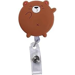 1Pc Bear Retractable Badge Reel Card Holder Panda Bunny Chest Card Bear ID Card Clips, Cute School Supplies Name Identification Badges and Supplies（Brown）