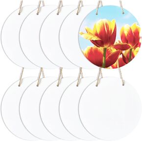 PURREITTI 10 Pcs 12" Round Sublimation Door Hanger Blanks, White Hardboard MDF Wood Blanks, Unfinished Circle Sublimation Blanks Wall Hanging for Heat Press Machine Printing Crafts Christmas Decor