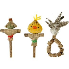 Cat Toy 3-Piece Set Natural Catnip Silvervine Sticks Feather Bite Stick Wooden Dental Sticks for Indoor Cats, Kitty, Kitten Teething Interactive Wand Toys