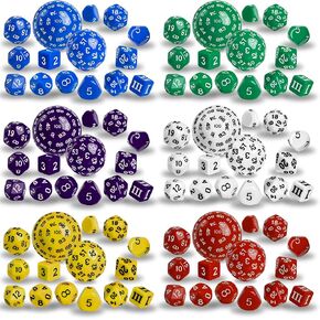 6 مجموعات كاملة من الزهر متعدد السطوح مجموعة D3-D100 (15 جهاز كمبيوتر) لألعاب TRPG Tabletop (متعددة الألوان)