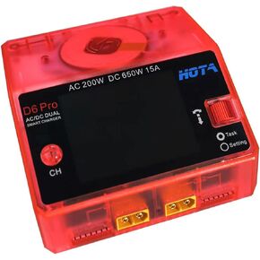 HOTA D6 Pro Balance Charger: Dual Ports Smart Charger with Phone Wireless Charging for Lipo Battery Li-ion LiHv Nicd NiMH Battery RC Car Drone Support AC/DC Input （Transparent Pink）