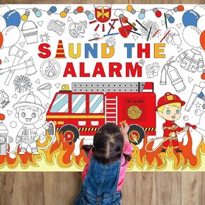 Fire Truck Coloring Poster for Kids Giant Coloring Poster Large Firefighter Coloring Tablecloth Fireman Coloring Activities Books for Children Classroom Home Birthday Party Supplies Favor