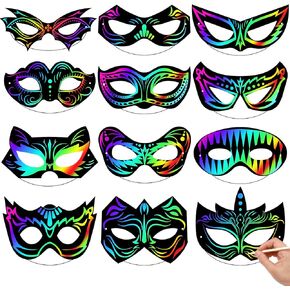 60 Pcs Scratch Paper Mask for Craft Hero Jungle Animals Mermaid Themed Paper Mask DIY Craft Kit for Dress up Party Favor DIY Decorations Party Supplies Activity Coloring(Hero)