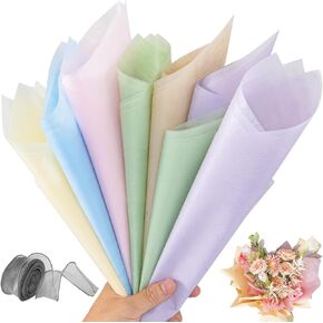 VinTS 48 Sheets 23.6x23.6in Cotton Wrapping Flower Lining Paper,Korean Style Of Waterproof Floral Bouquet Lining Paper Withdrawable Pleated Wrapping Paper Gift Packaging Paper,6 Colors
