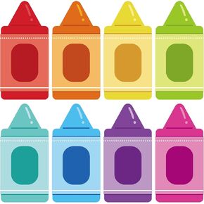 64 PCS Crayon Bulletin Board Cutouts Crayon Back to School Name Tags Colorful Crayon Paper Cutout Classroom Bulletin Board Decor with Glue Points for School Classroom Bulletin Board Display Wall Decor