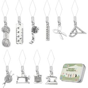 NBEADS 20 Pcs Sewing Tools Beads Needles Threader, 304 Stainless Steel Sewing Needle Threader Stitch Insertion Hand Machine Sewing Thread DIY Tools with Alloy Pendants and Box for Sewing Crafting