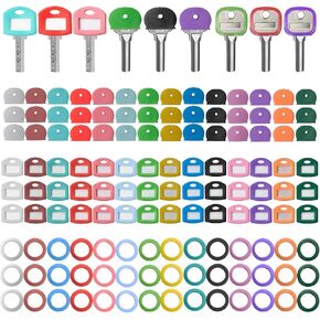 126 Pieces Key Color Covers 3 Styles Tags Covers Key Caps Set 14 Colors Plastic Key Toppers Key Identifier Rings for House Key Organization (Classic Color)