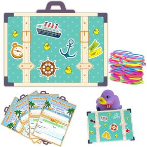 Duck Tags, Suitcase Cruising Duck Tag, Duck Ducking Games Card, 35 Pack Tags, 35 RUbber Bands - ConQuackulations