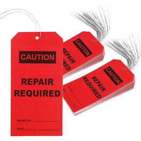 50 pcs Repair Require Tags with Pre-Attach Wire,PVC Plastic Maintenance Required Tags