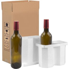 Universal Double Bottle Wine Shipping Box with Bottle, Protective Foam, Corks and Heat Shrink Film, Red Wine Shipper Packaging Box for Moving, Transportation and Storage, 750 ml