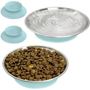 Fhiny 2pcs الأوعية القطط من الفولاذ المقاوم للصدأ ، 5.5 بوصة صحن القطط المعدنية غير المنقولة من أوعية هريرة ضحلة ودية مع لوحة طعام شفط كيتي الطعام سهلة التنظيف للكلاب جرو هريرة القطط (S: 1.6 "H)