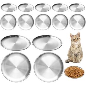 15 Pieces Stainless Steel Whisker Friendly Cat Bowl 6.7 Inch Shallow Cat Food Dish Small Pet Wet Feeding Bowls Flat Cat Plate for Kittens, Cats, Ferrets, Stray Cats