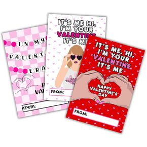 Lashicorn In My Valentine Era Valentine’s Day Class Cards | Hi It’s Me I’m Your Valentine It’s Me | Mixed 30 pack 4x6" inches for Kid’s School Pop Country Singer Eras Inspired Galentine’s Day