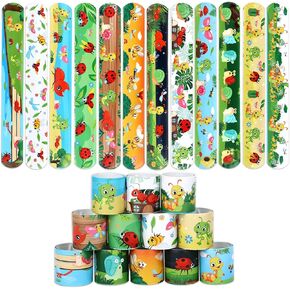 Serencatcher 48Pcs Bug Slap Bracelets, Bug Insect Party Favors Wristbands Bracelets with Ladybug Caterpillar Butterflies Snails Snap for Wild Insect Animal Birthday Party Decorations
