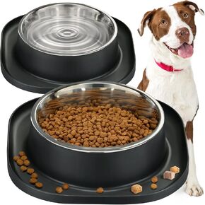 2PACK Large Stainless Steel Dog Bowls Pet Metal Food Bowl with No Spill Non-Skid Mat,7 Cups Dog Water Dish (Black, Large) (2 x 56oz Black)
