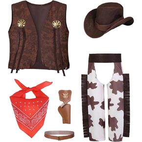 TOGROP Cowboy Costume for Boys 5pcs Kids Cowgirl Western Dress Up Party Cosplay 3-12 Years