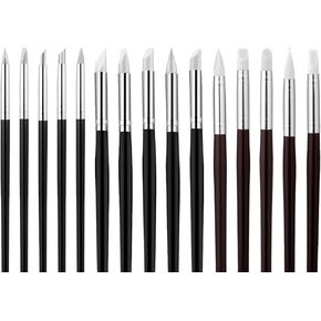 15 PCS Silicone Press Brush Black Silicon Color Frushes for DIY Handicraft Professional Silicone Sculpting Tools Admible Clay Sculpture Tools لرسم تصميم مسمار النحت （3 مم/5 مم/8 مم）