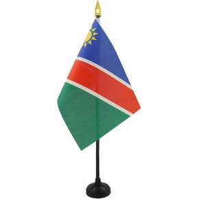 Namibia Table Flag 4'' x 6'' - Namibian Desk Flag 15 x 10 cm - golden spear top - AZ FLAG
