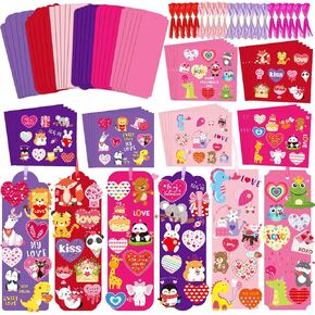 Juntbrushs 30 Pack Valentines Crafts for Kids ، Valentine's Day Porkmarks Craft Kits with Hearts Hearts Animal Stickers for Kids Classroom Game Exchange Day Home Exchange in Kuwait