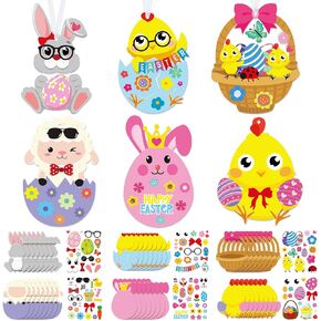 Pasimy 48 Pcs Easter Crafts Kits for Kids Easter Egg Bunny Crafts DIY Easter Ornament Kit Make Your Own Easter Craft Stickers Easter Activities for Kids Easter Party Classroom Favors Decor Supplies