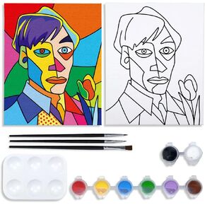 VOCHIC Canvas Painting Kit Pre Drawn Canvas for Painting for Adults Party Kits Paint and Sip Party Supplies 8x10 Canvas to Paint Picasso Style Men, 8 Colors,3 Brush,1 Pallet Paint Art Set