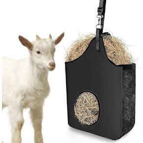 Hay Bag Hanging Feeder Tote - Slow Feed Premium Oxford Cloth with Metal Ring & Adjustable Strap | Durable Feeder for Goats, Horses, Donkeys, Cows, Alpacas, Ostriches, and Other Animals (Black)