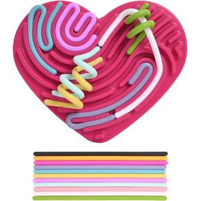 Sensory Activity Board, Silicone Fidget Toy for Creative Imagination, Stress Relief, ADHD Tools for Kids 3+ & Adults, 11 Strings , Easy to Carry, Heart Red