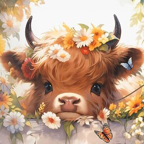 Croshom Cow Diamond Art Kits للبالغين - DIY 5D Highland Cow Diamond Paints Kits للمبتدئين البالغين ، طلاء الحفر الكامل من Diamonds Art Painting Cow Cown For Home Wall Art Decor 14x14in in Kuwait