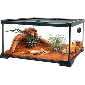 【No Assembly】 KAKOOTI Full Glass 10 Gallon Reptile Tank with Magnetic Sliding Door &Reptile Terrarium 20" x 12"x 10" for Bearded Dragon,Lizard,Spider,Hamster,Hermit Crab, Turtle Tortoise